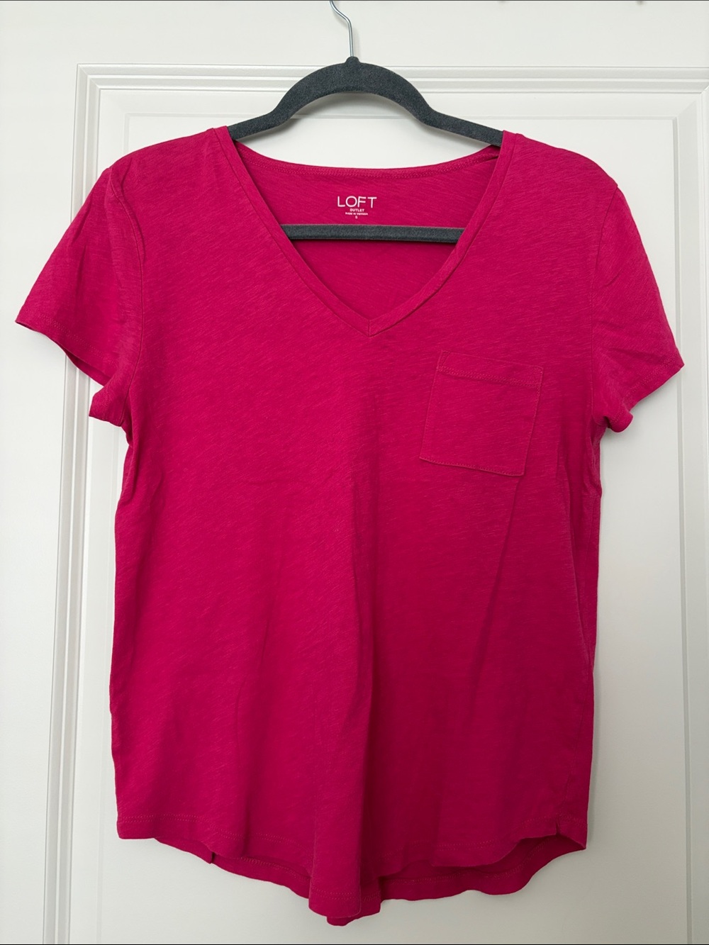 LOFT Bright Fuchsia V-Neck Short Sleeve Pocket Tee